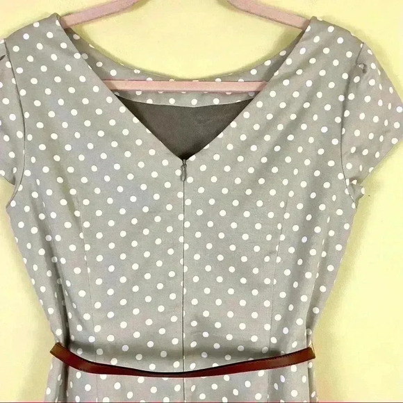 Comma, Tan Polka Dot “50’s” Scoop Neck Belted Sheath Mini Lined Dress (EU38/US8) - Picture 5 of 11